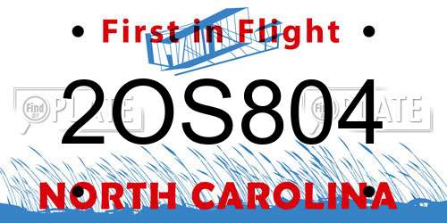 2OS804 North Carolina License Plate