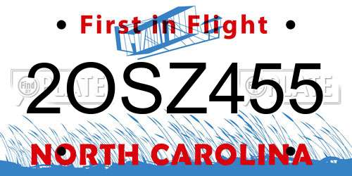 2OSZ455 North Carolina License Plate