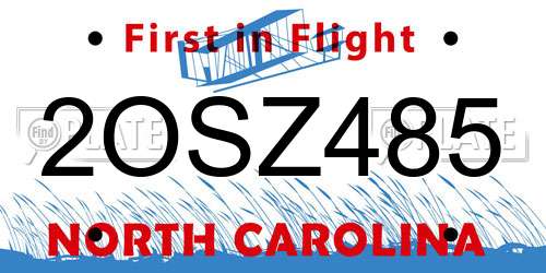 2OSZ485 North Carolina License Plate