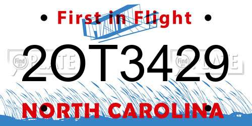 2OT3429 North Carolina License Plate