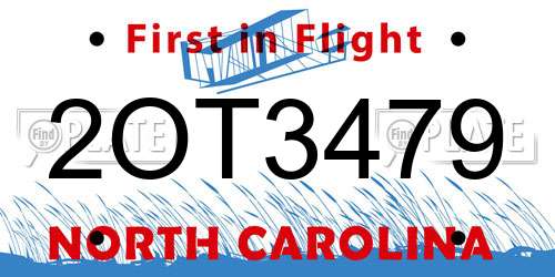2OT3479 North Carolina License Plate