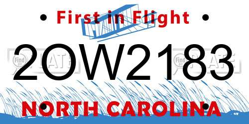 2OW2183 North Carolina License Plate