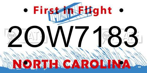 2OW7183 North Carolina License Plate