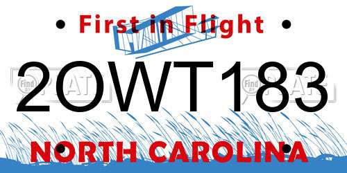 2OWT183 North Carolina License Plate