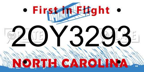 2OY3293 North Carolina License Plate