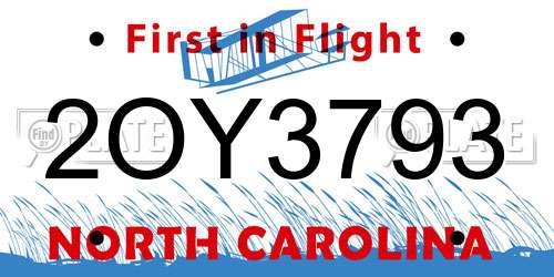 2OY3793 North Carolina License Plate