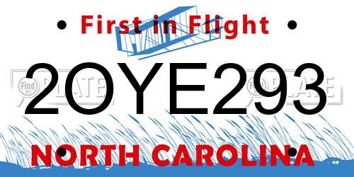 2OYE293 North Carolina License Plate