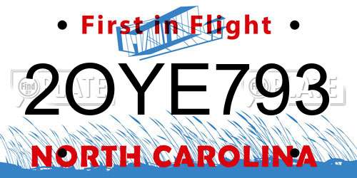 2OYE793 North Carolina License Plate