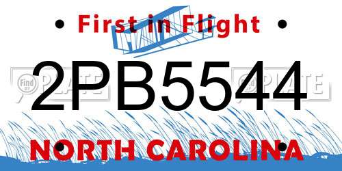 2PB5544 North Carolina License Plate