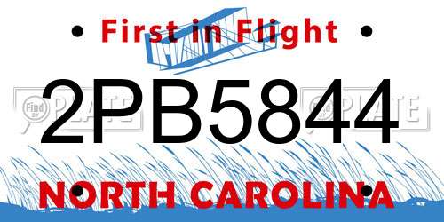 2PB5844 North Carolina License Plate