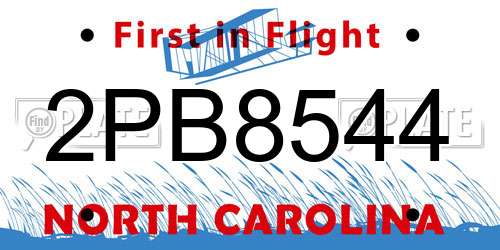 2PB8544 North Carolina License Plate