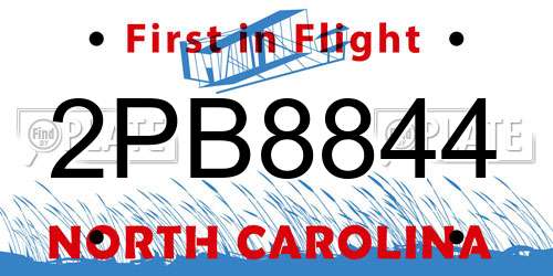 2PB8844 North Carolina License Plate