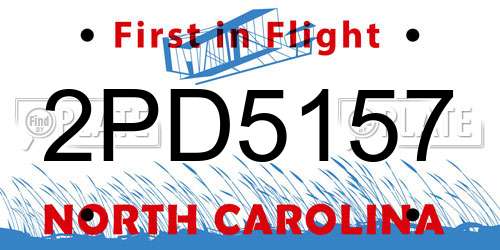 2PD5157 North Carolina License Plate