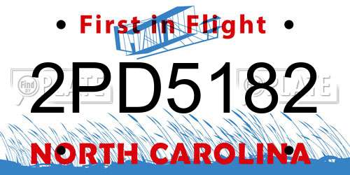 2PD5182 North Carolina License Plate