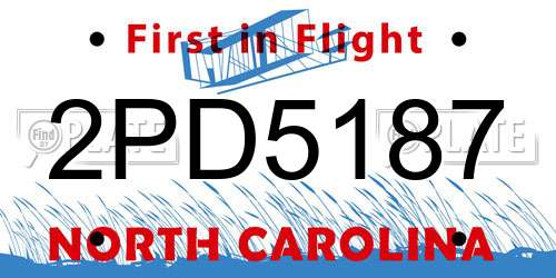 2PD5187 North Carolina License Plate