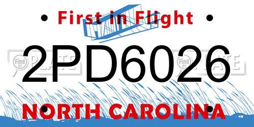2PD6026 North Carolina License Plate