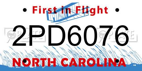 2PD6076 North Carolina License Plate