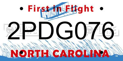 2PDG076 North Carolina License Plate