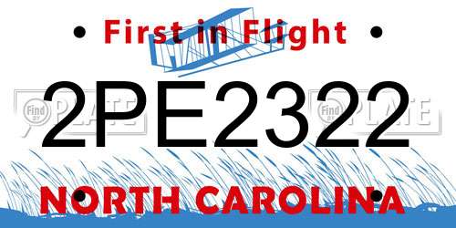 2PE2322 North Carolina License Plate