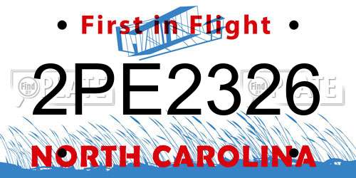 2PE2326 North Carolina License Plate