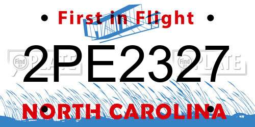 2PE2327 North Carolina License Plate