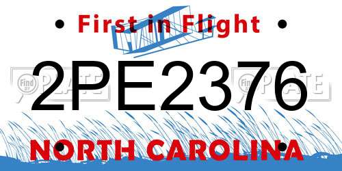 2PE2376 North Carolina License Plate