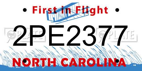 2PE2377 North Carolina License Plate