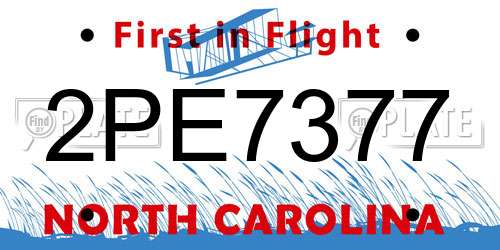 2PE7377 North Carolina License Plate
