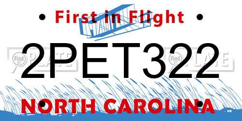 2PET322 North Carolina License Plate