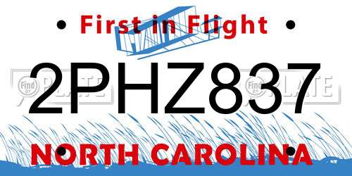 2PHZ837 North Carolina License Plate