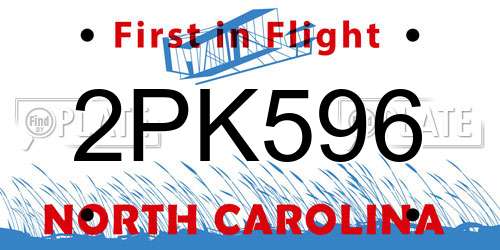 2PK596 North Carolina License Plate