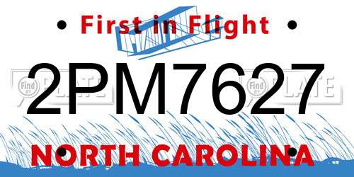 2PM7627 North Carolina License Plate