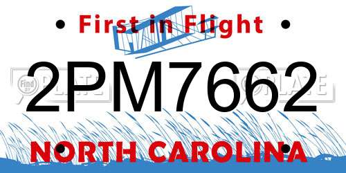 2PM7662 North Carolina License Plate