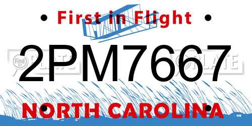 2PM7667 North Carolina License Plate