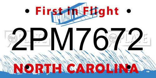2PM7672 North Carolina License Plate