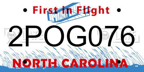 2POG076 North Carolina License Plate