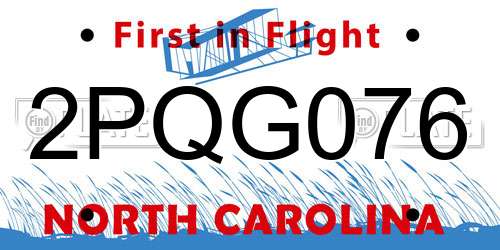 2PQG076 North Carolina License Plate