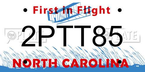 2PTT85 North Carolina License Plate