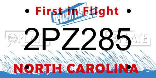 2PZ285 North Carolina License Plate