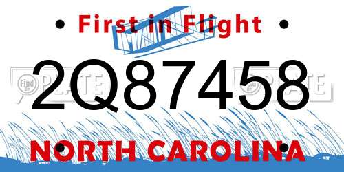 2Q87458 North Carolina License Plate