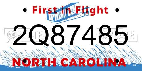 2Q87485 North Carolina License Plate