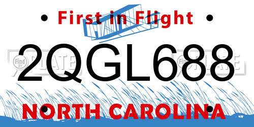 2QGL688 North Carolina License Plate
