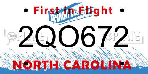2QO672 North Carolina License Plate