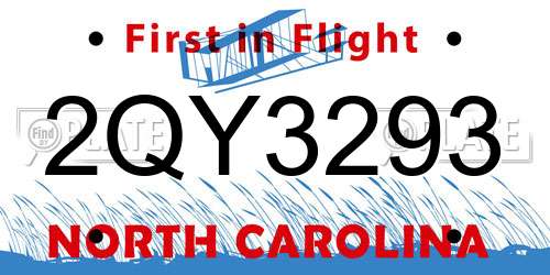 2QY3293 North Carolina License Plate