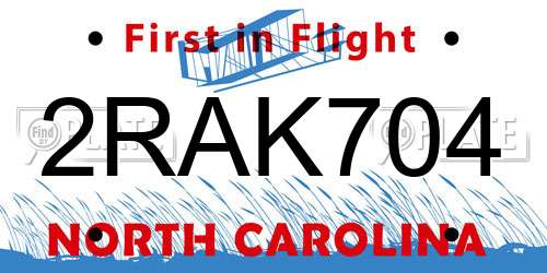 2RAK704 North Carolina License Plate