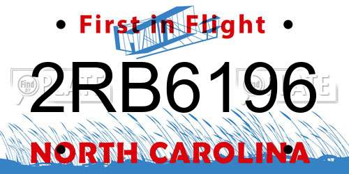 2RB6196 North Carolina License Plate