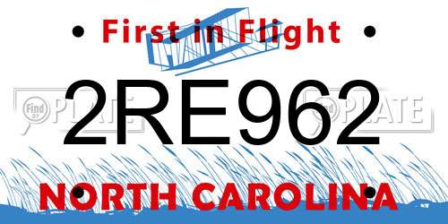 2RE962 North Carolina License Plate