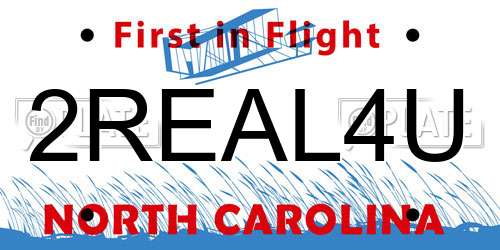 2REAL4U North Carolina License Plate