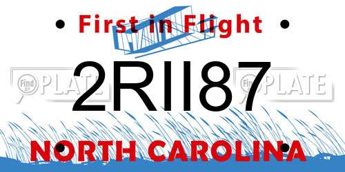 2RII87 North Carolina License Plate