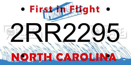 2RR2295 North Carolina License Plate